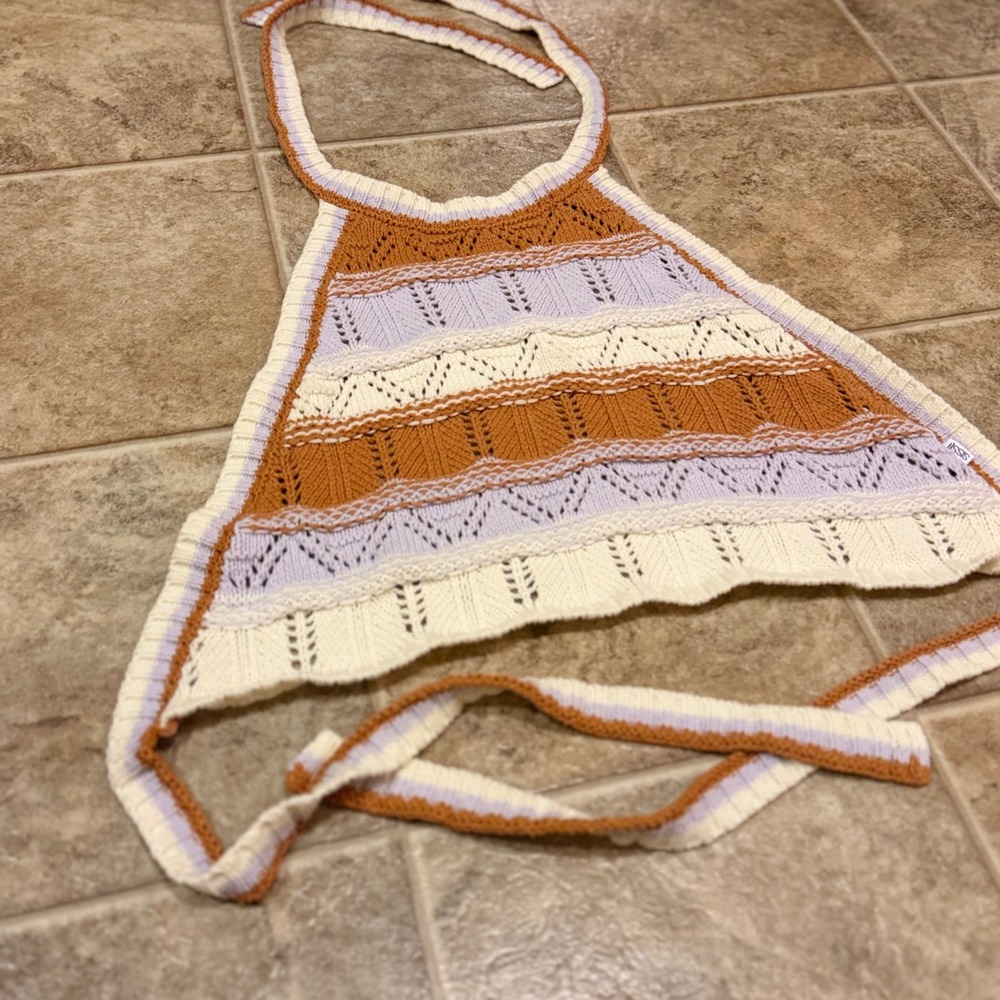 Sisstrevolution Knit Halter Top Rust Lavender Cream Striped Pointelle Boho XS - Picture 9 of 9